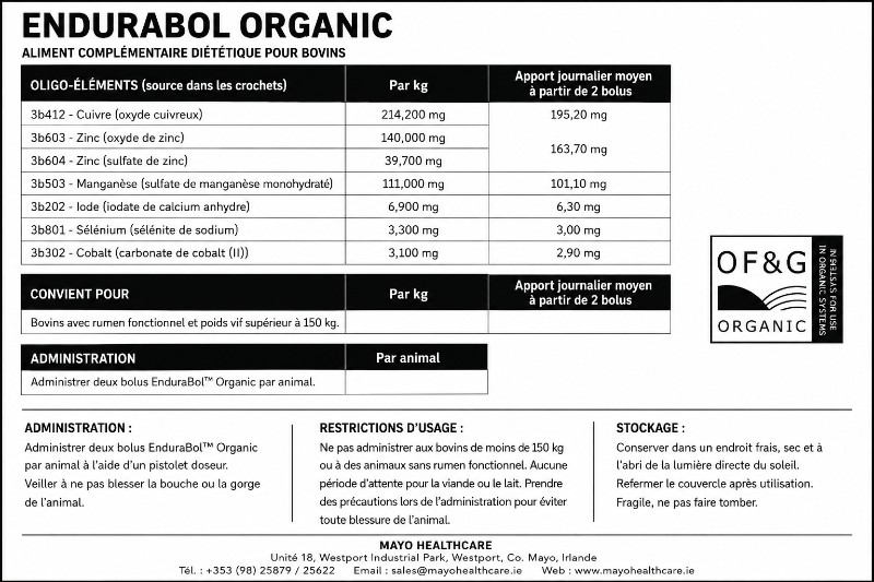bolus bovin endurabol organic 6 oligo éléments action 6 mois